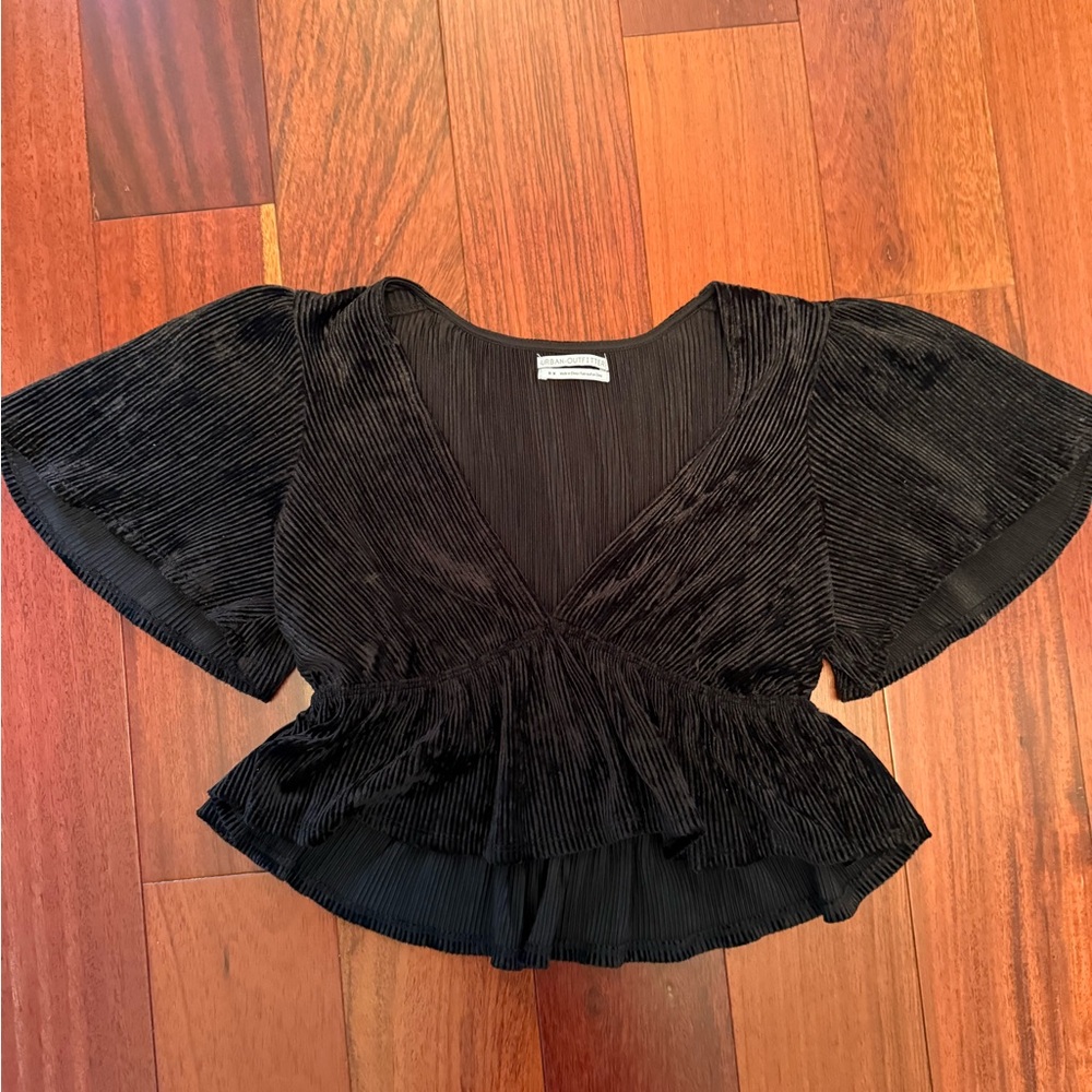 Urban Outfitters Black Textured V-Neck Blouse